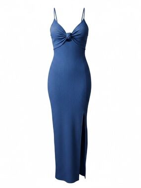 Blue Knot-Front Spaghetti Strap Maxi Dress